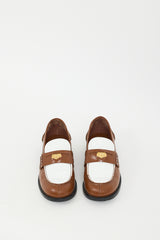 Miu Miu Brown & White Leather Logo Penny Loafer