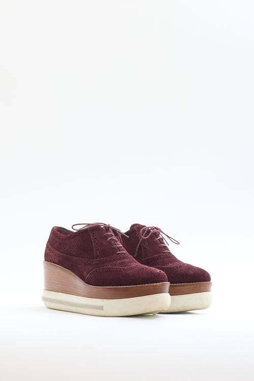 Miu Miu Burgundy Suede Brogue Platform Oxford