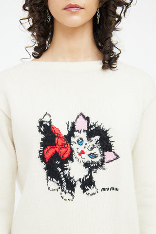 Miu Miu 2020 Cream Graphic Knit Sweater