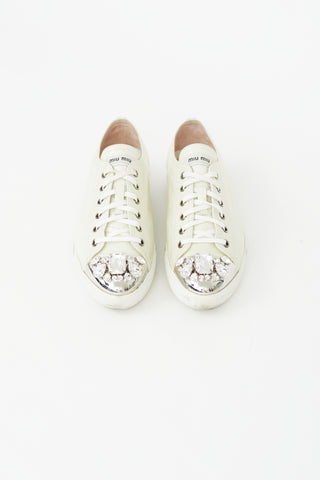 Miu Miu Cream Patent Jewel Toe Cap Sneaker