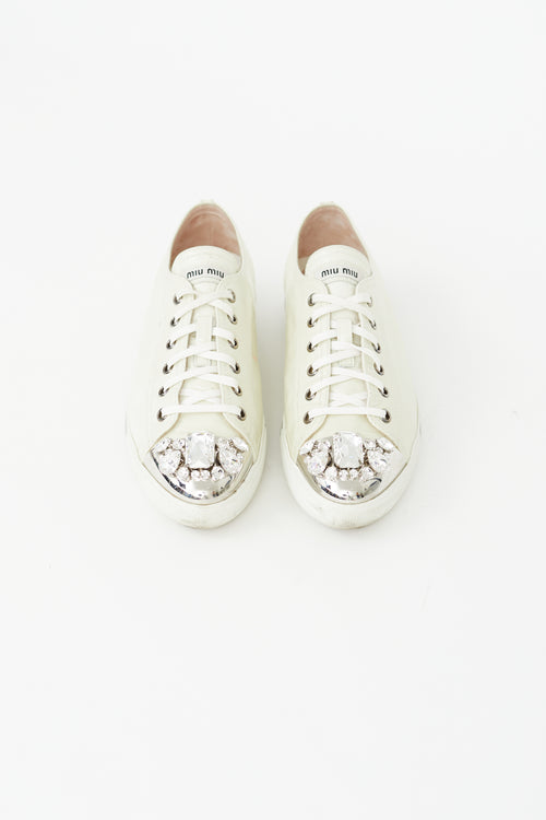 Miu Miu Cream Patent Jewel Toe Cap Sneaker