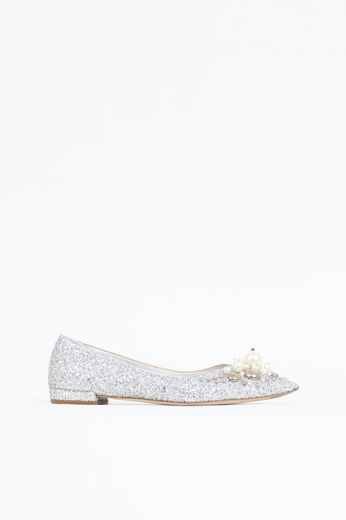 Miu Miu Glitter Embellished Flat