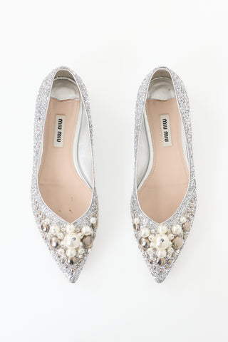 Miu Miu Glitter Embellished Flat