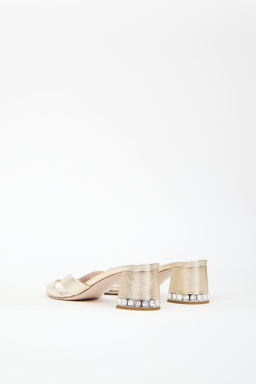 Miu Miu Gold Metallic Leather Crystal Sandal