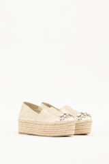 Miu Miu Gold Metallic Leather Embellished Platform Espadrille