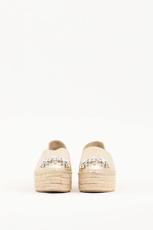 Miu Miu Gold Metallic Leather Embellished Platform Espadrille