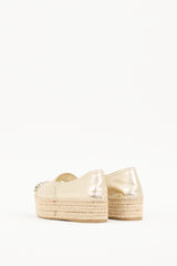 Miu Miu Gold Metallic Leather Embellished Platform Espadrille