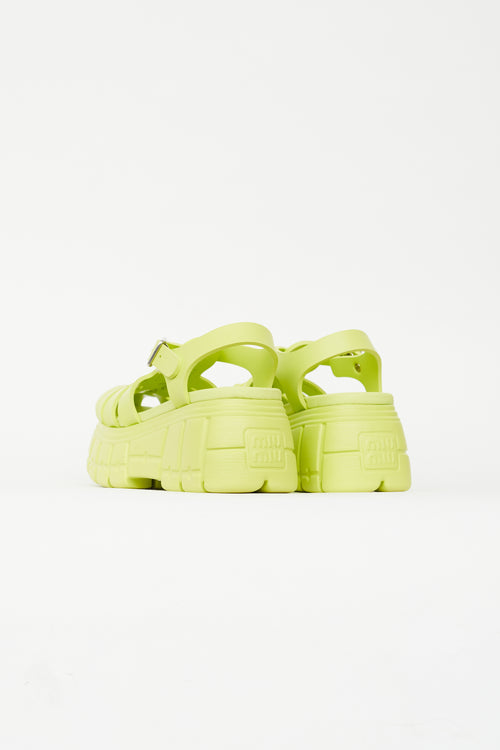 Miu Miu Neon Green Soft Cage Platform Sandal