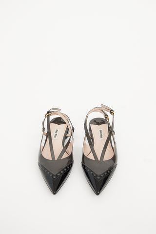 Miu Miu Grey & Black Patent Slingback Flat