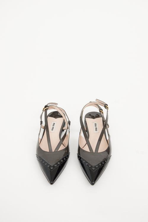 Miu Miu Grey & Black Patent Slingback Flat