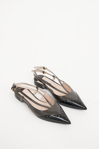 Miu Miu Grey & Black Patent Slingback Flat