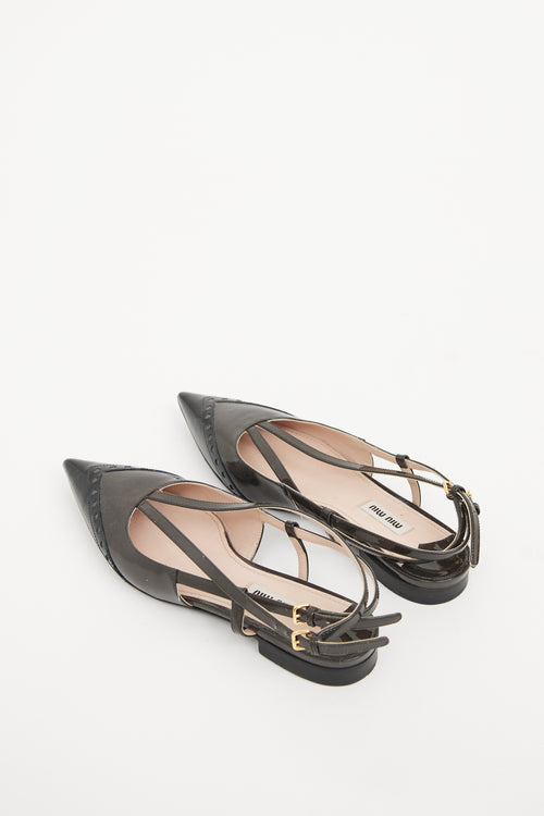 Miu Miu Grey & Black Patent Slingback Flat