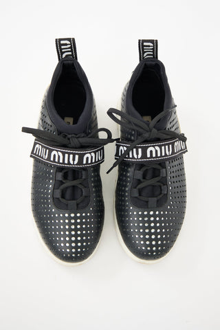 Miu Miu Laser Cut Leather Logo Sneaker