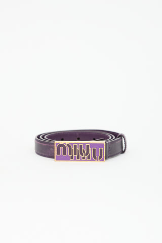 Miu Miu Leather Logo Plaque Slim Belt
