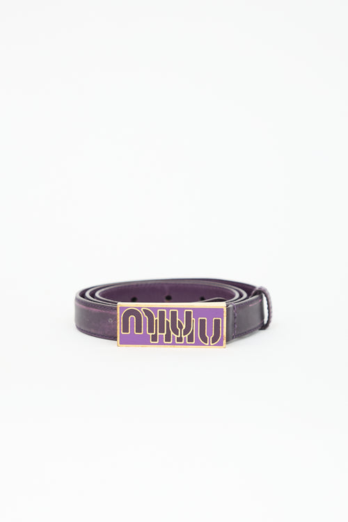 Miu Miu Leather Logo Plaque Slim Belt