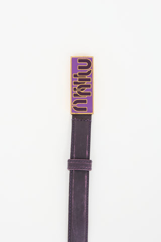 Miu Miu Leather Logo Plaque Slim Belt