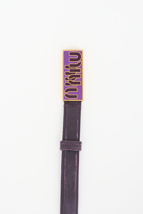 Miu Miu Leather Logo Plaque Slim Belt