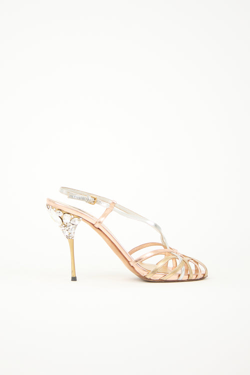 Miu Miu Leather & Crystal Slingback Heel
