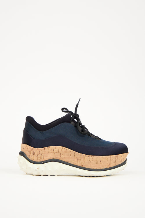 Miu Miu Navy Neoprene & Cork Platform Sneaker