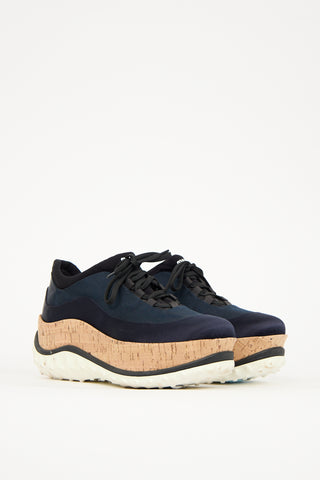 Miu Miu Navy Neoprene & Cork Platform Sneaker