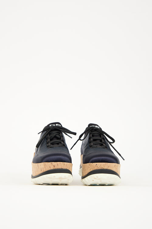 Miu Miu Navy Neoprene & Cork Platform Sneaker