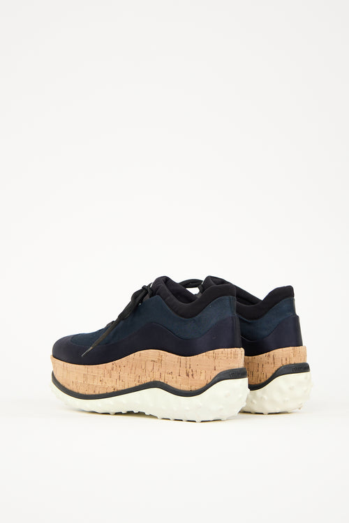 Miu Miu Navy Neoprene & Cork Platform Sneaker