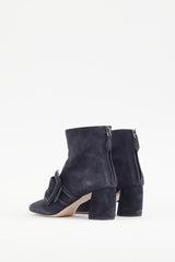 Miu Miu Navy Suede Buckled Boot
