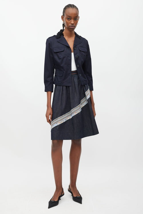 Miu Miu Navy & Black Embellished Collar Jacket