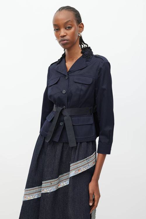 Miu Miu Navy & Black Embellished Collar Jacket