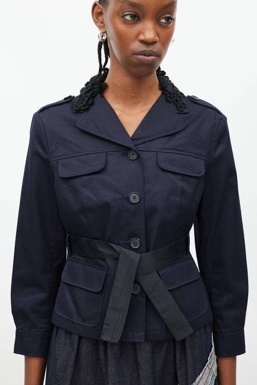 Miu Miu Navy & Black Embellished Collar Jacket