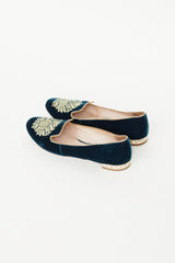 Miu Miu Navy & Gold Velvet Flat