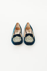 Miu Miu Navy & Gold Velvet Flat