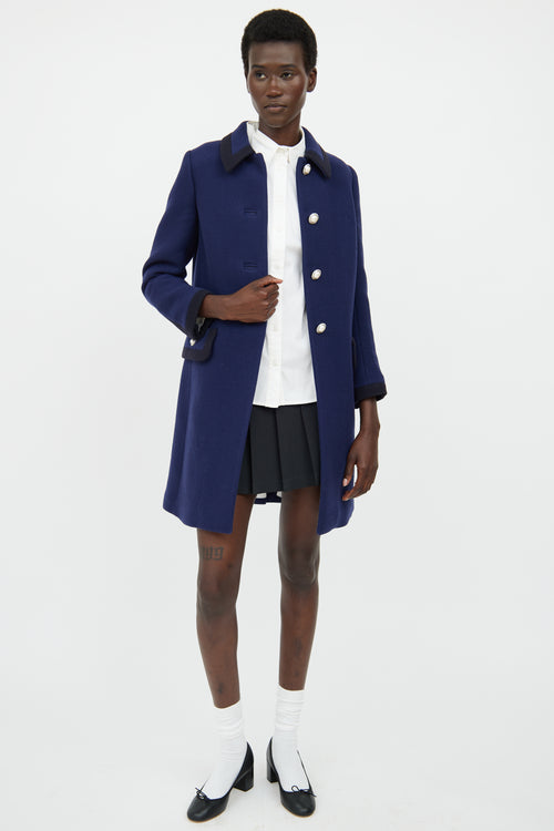 Miu Miu Blue & Black Button Pea Coat