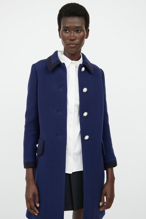 Miu Miu Blue & Black Button Pea Coat