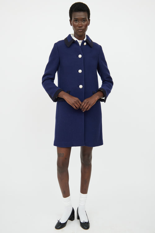 Miu Miu Blue & Black Button Pea Coat