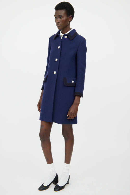 Miu Miu Blue & Black Button Pea Coat