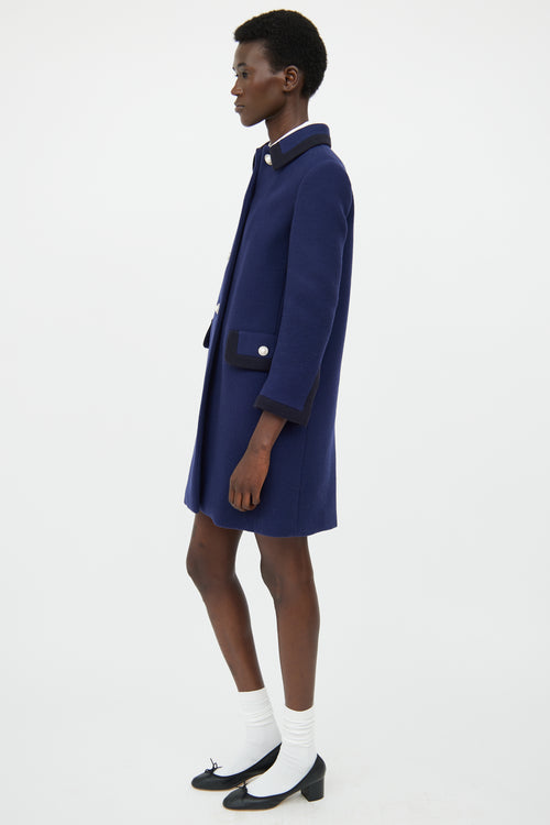 Miu Miu Blue & Black Button Pea Coat