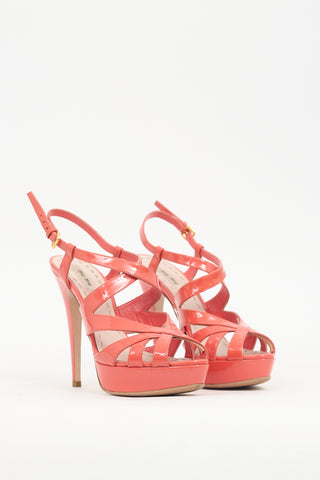 Miu Miu Orange Patent Leather Caged Heel