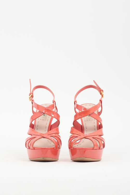 Miu Miu Orange Patent Leather Caged Heel