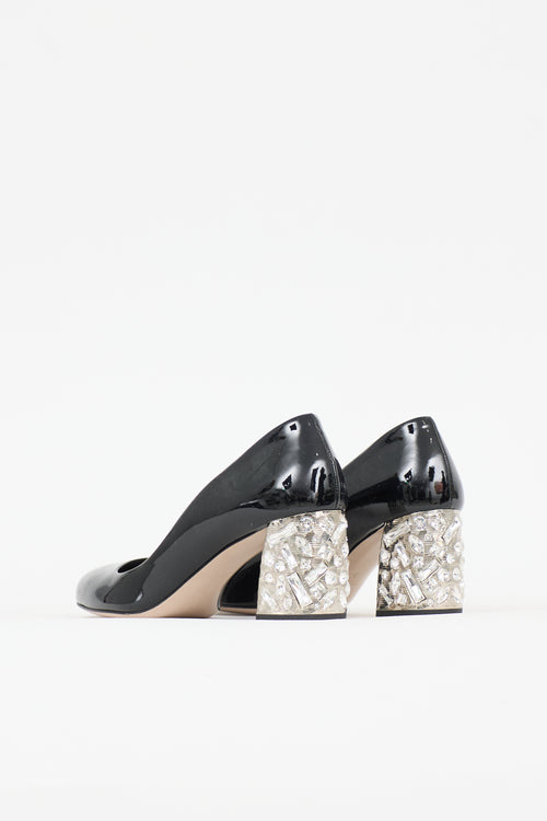 Miu Miu Patent Crystal Block Heel Pump