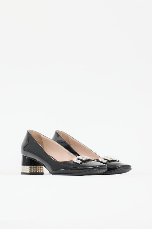 Miu Miu Patent Crystal Logo Pump
