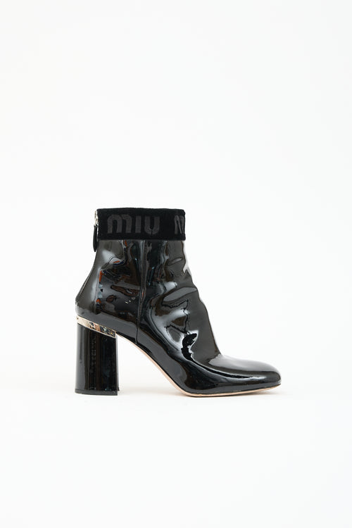 Miu Miu Patent Logo Ankle Boot