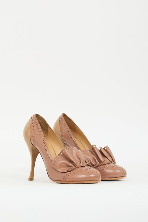 Miu Miu Pink Patent Brogue Ruffle Heel