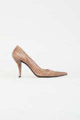 Miu Miu Pink Embossed Pointed Toe Pump