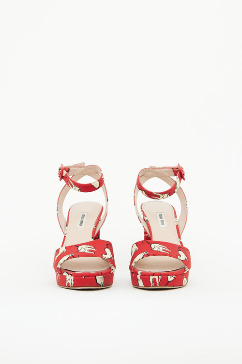 Miu Miu Red Print Ankle Strap Sandal
