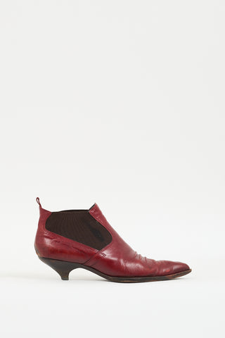 Miu Miu Red Leather Pointed Toe Western Chelsea Boot