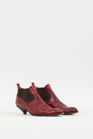 Miu Miu Red Leather Pointed Toe Western Chelsea Boot