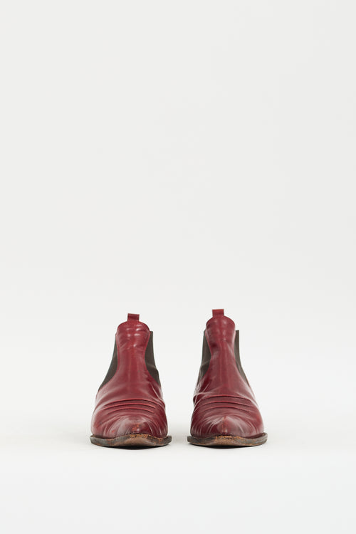 Miu Miu Red Leather Pointed Toe Western Chelsea Boot