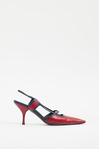 Miu Miu Red & Navy Leather Slingback Heel