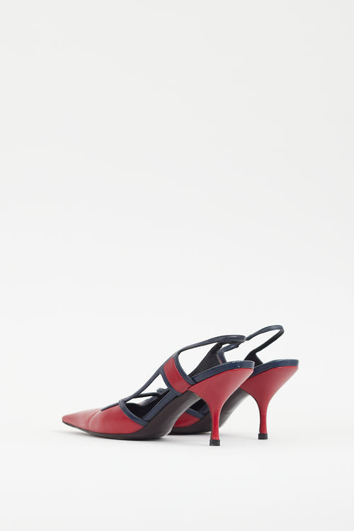 Miu Miu Red & Navy Leather Slingback Heel